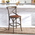 thumbnail image 1 of SAFAVIEH Franklin Cross-Back 39" Bistro Rustic Counter Stool with Footrest, Weathered Grey, 1 of 5