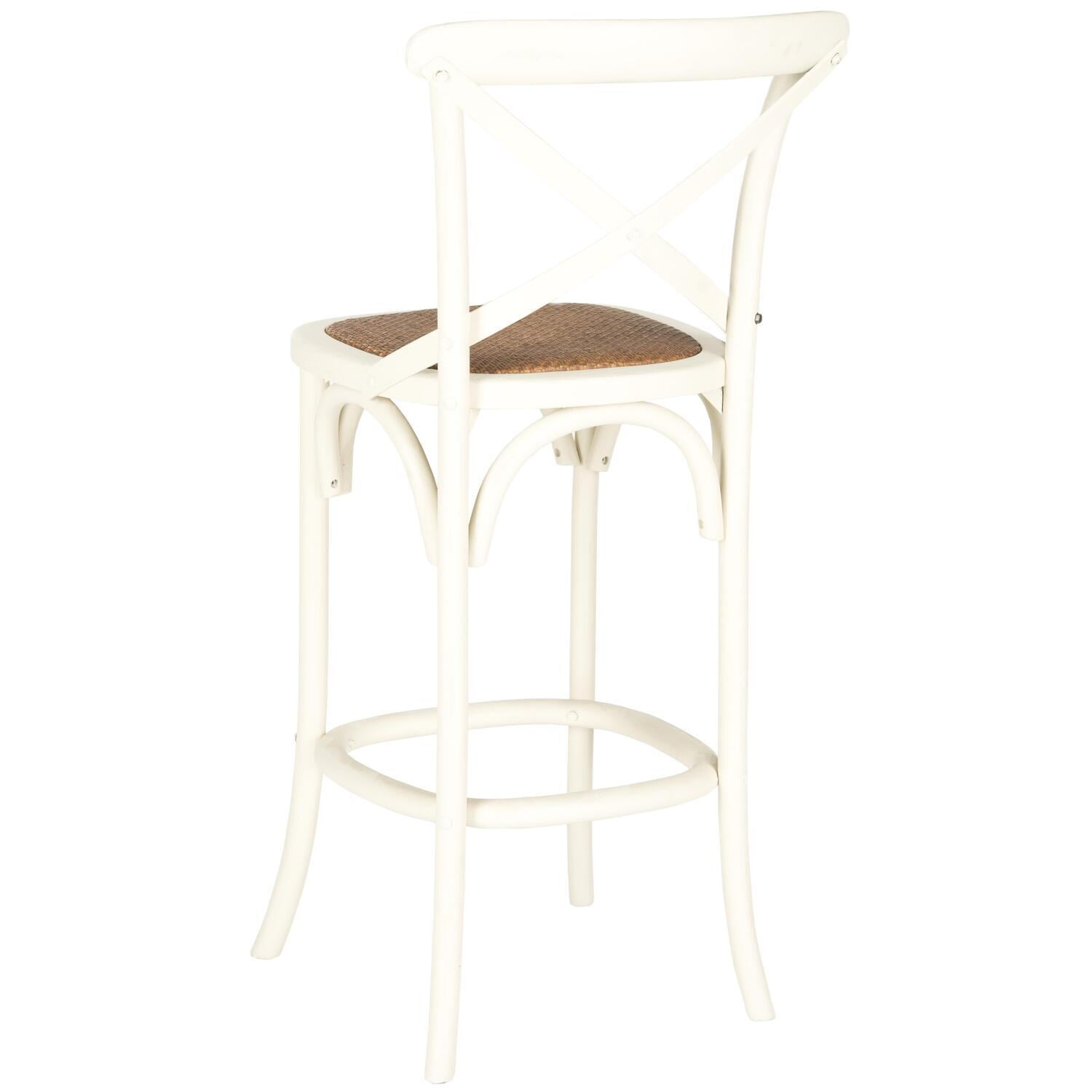 Franklin 44" Antique White Wood Bar Stool with Rattan Seat