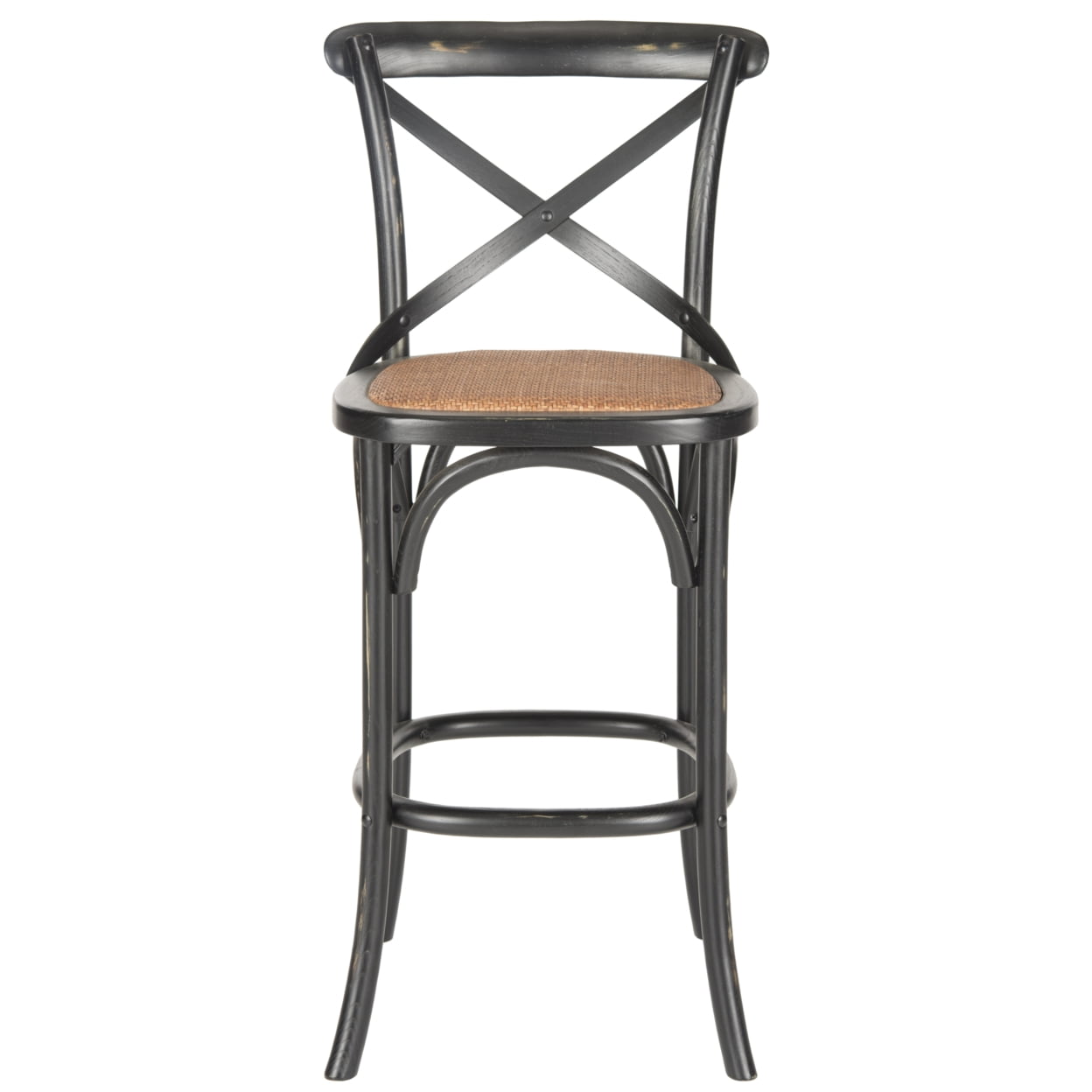 Franklin Black Oak and Rattan X-Back Bar Stool
