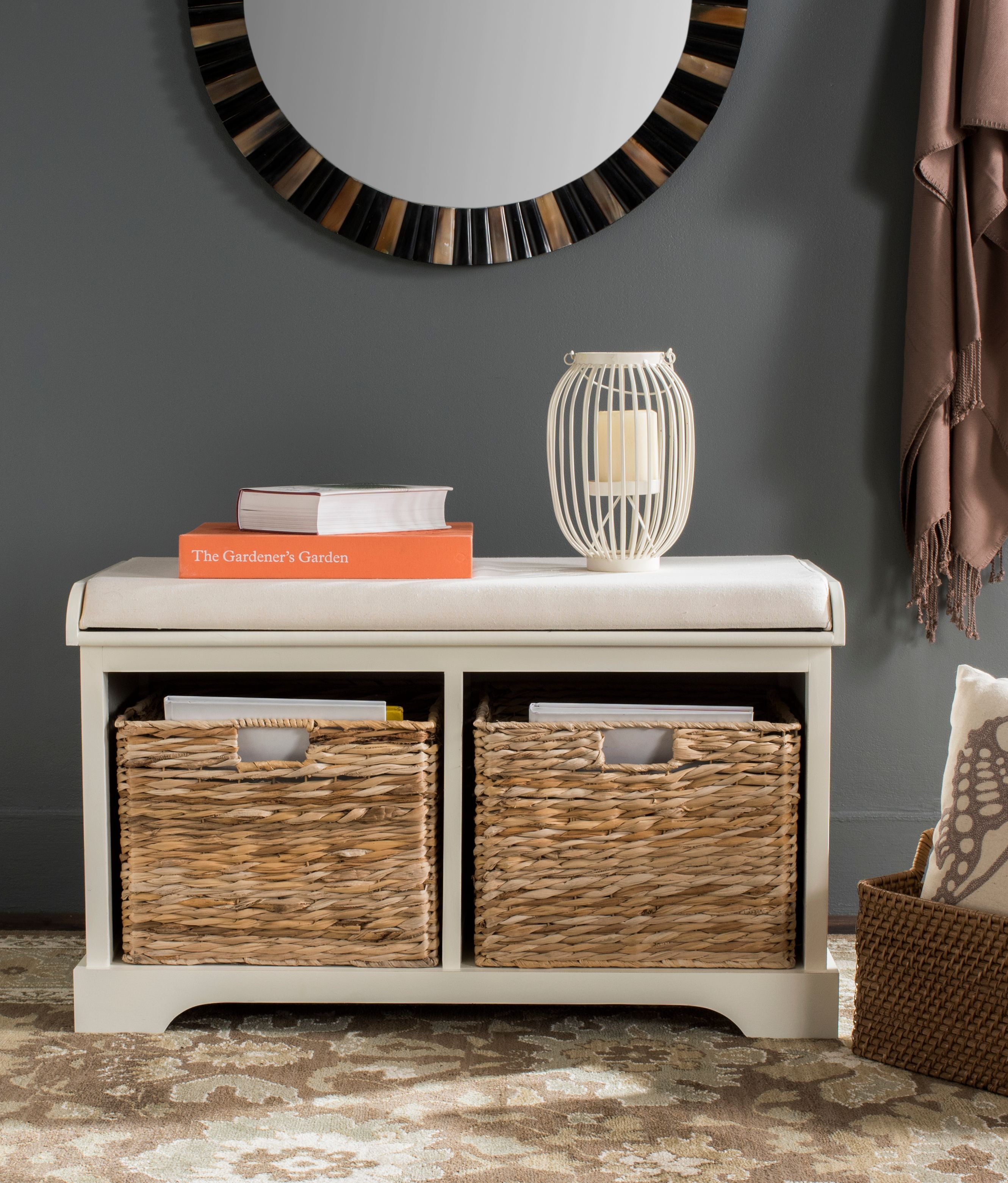 Safavieh Freddy Wicker Storage Bench Distressed White