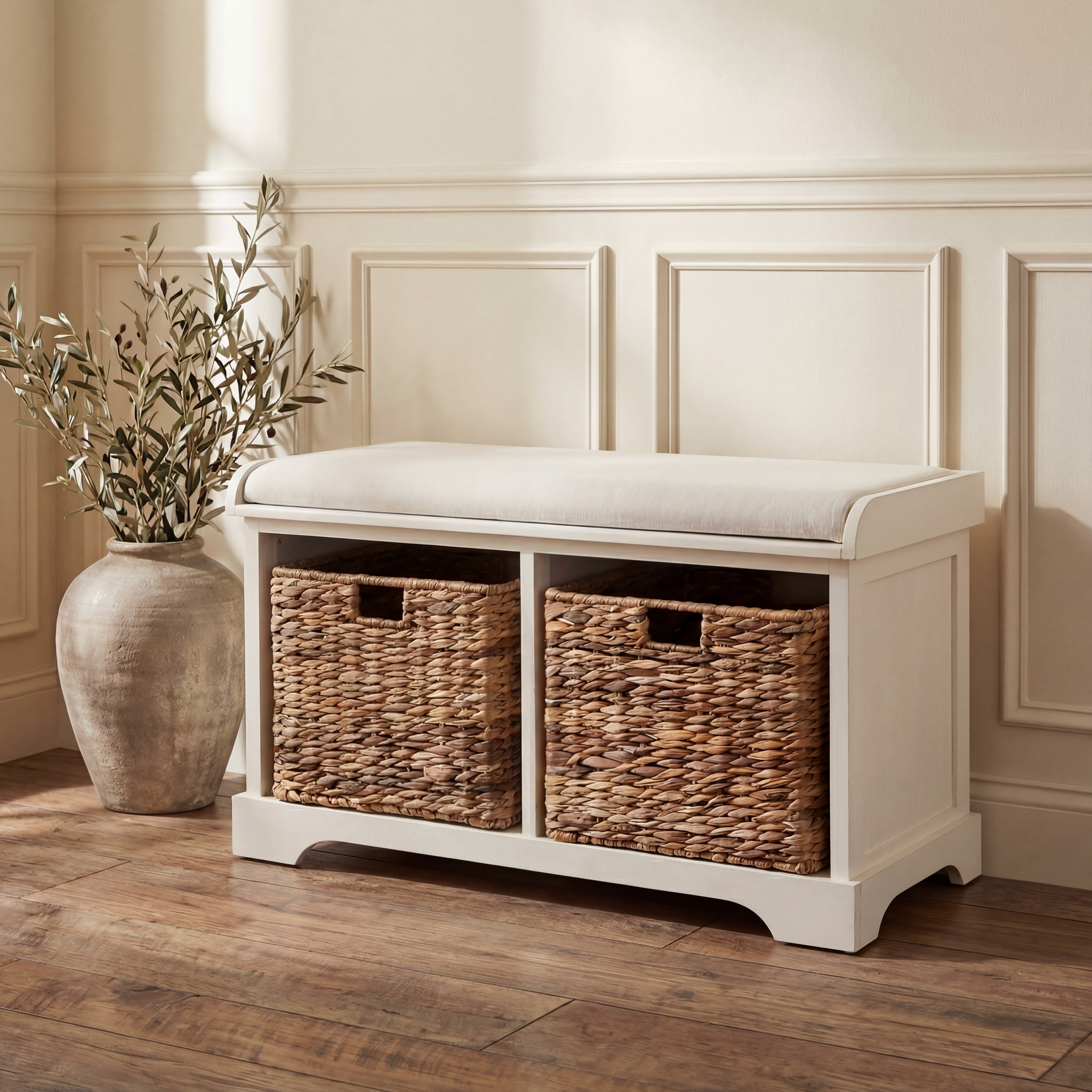 SAFAVIEH Freddy Distressed White Wicker Storage Bench with Cushion SAFAVIEH Freddy Distressed White Wicker Storage Bench with Cushion