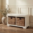 thumbnail image 1 of SAFAVIEH Freddy Contemporary Wicker Storage Bench with Cushion, Vintage White, 1 of 15