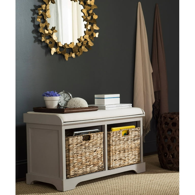 SAFAVIEH Freddy Contemporary Wicker Storage Bench with Cushion Vintage Grey