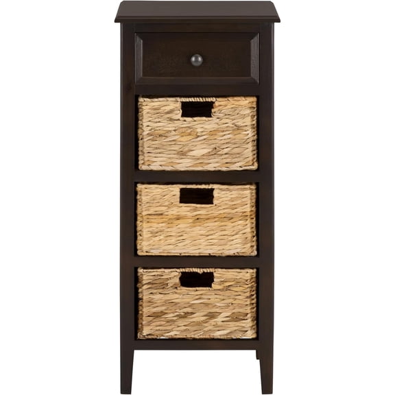 SAFAVIEH Furniture - Michaela 1-Drawer Storage Unit - Dark Chocolate - Solid Wood - Farmhouse Basket Tower Design - Ideal for Living Room, Entryway, 15" W x 12" D x 36" H - Fully Assembled (AMH5744F)