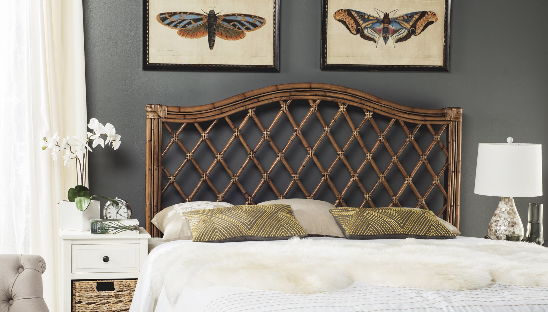 SAFAVIEH Gabrielle Coastal Geometric Wicker Headboard, Queen, Brown/Multi