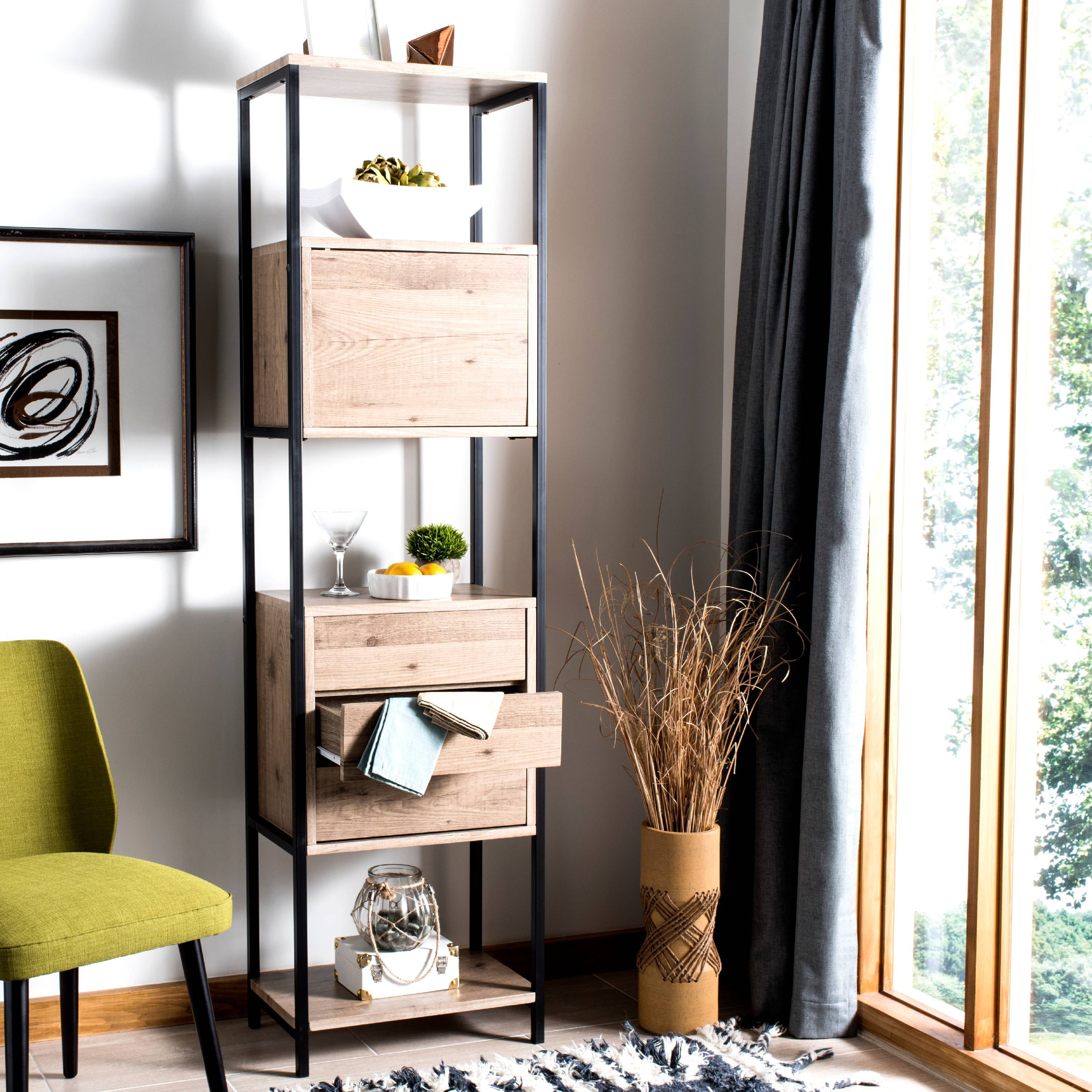 Transitional 3-Drawer Black/Brown Oak Etagere Bookcase