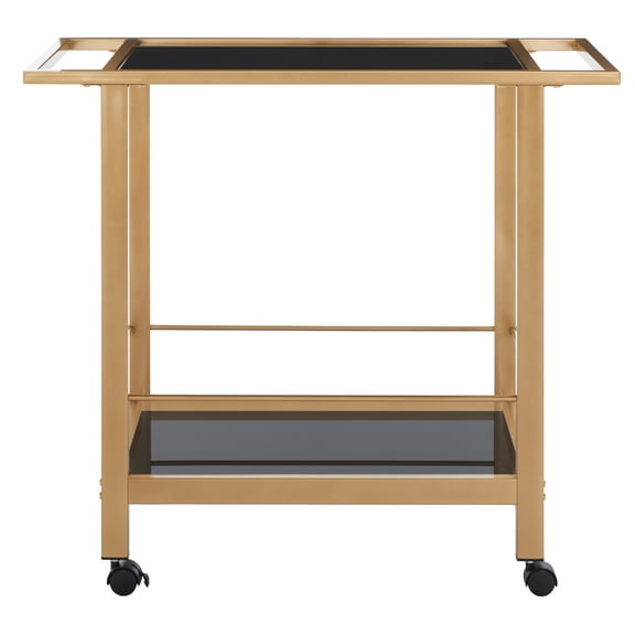 SAFAVIEH Gaelle 2 Tier Bar Cart With Handles, Gold/Black (34.5 in. W x 15.8 in. D x 31.3 in. H)