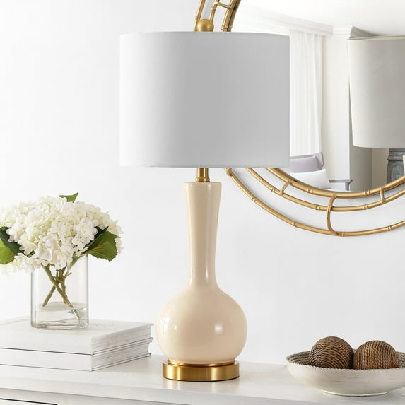 SAFAVIEH Gaetna 27 in. Mid-Century Glass Table Lamp, Ivory