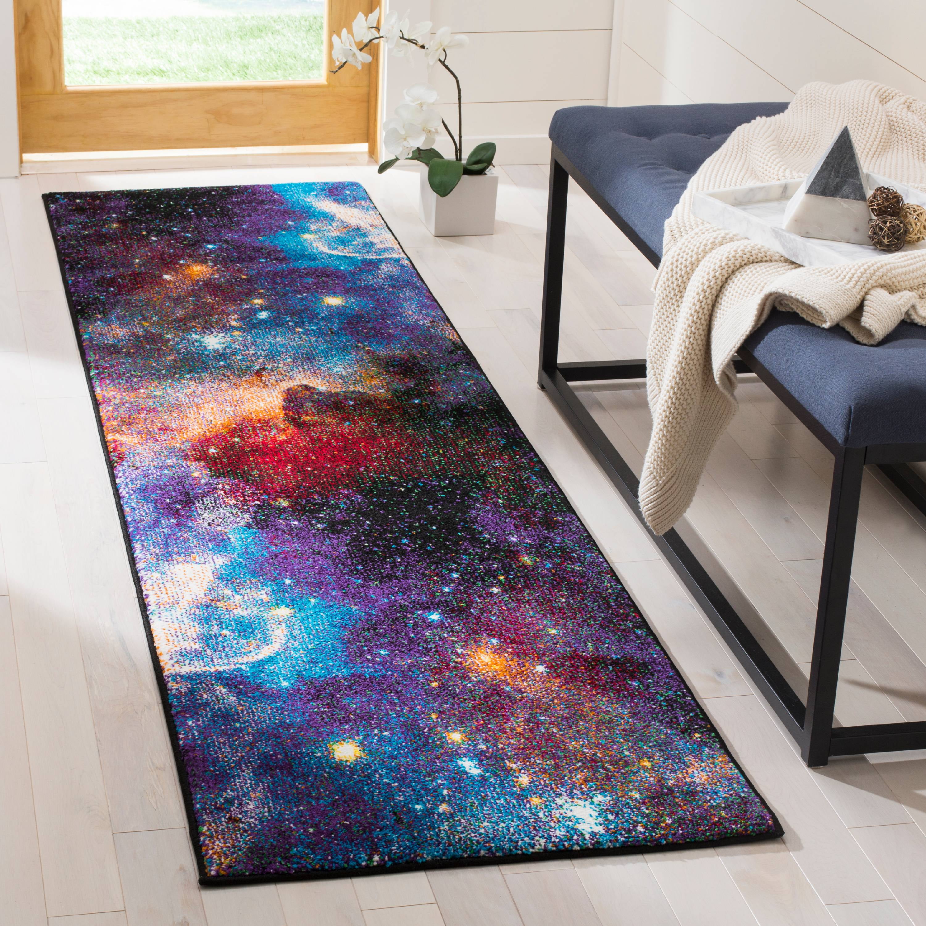 Handmade Purple/Multi Abstract Synthetic Runner Rug - 2'3" x 12'