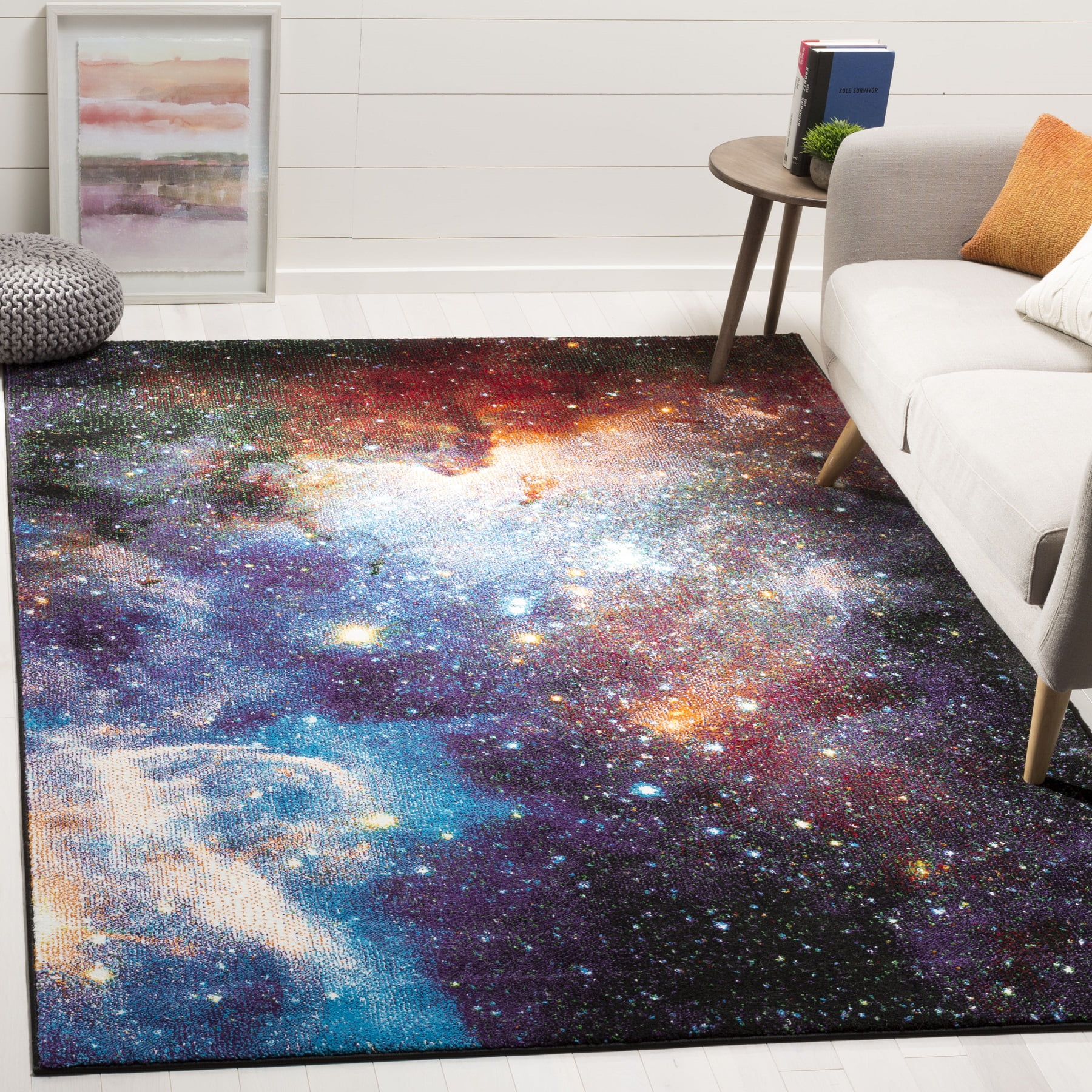 Galaxy 4' x 6' Purple Multi Synthetic Round Area Rug