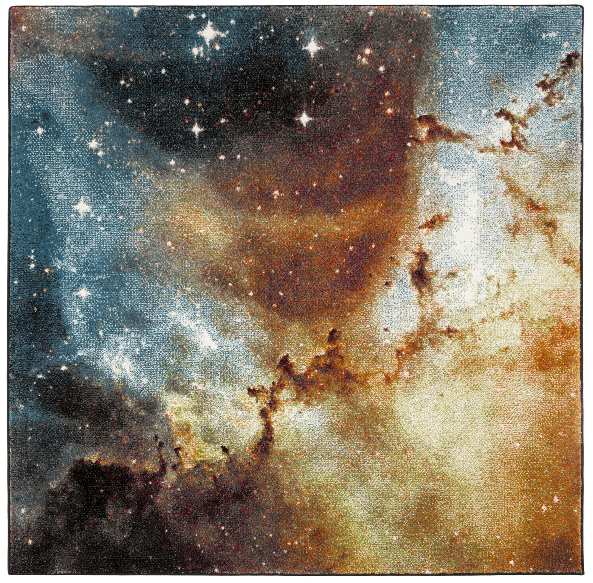 Celestial Orange and Multicolor Square Synthetic Area Rug, 4'x4'