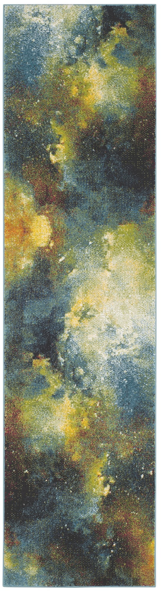 Galaxy Blue and Multicolor Synthetic Runner Rug, 2'3" x 6'