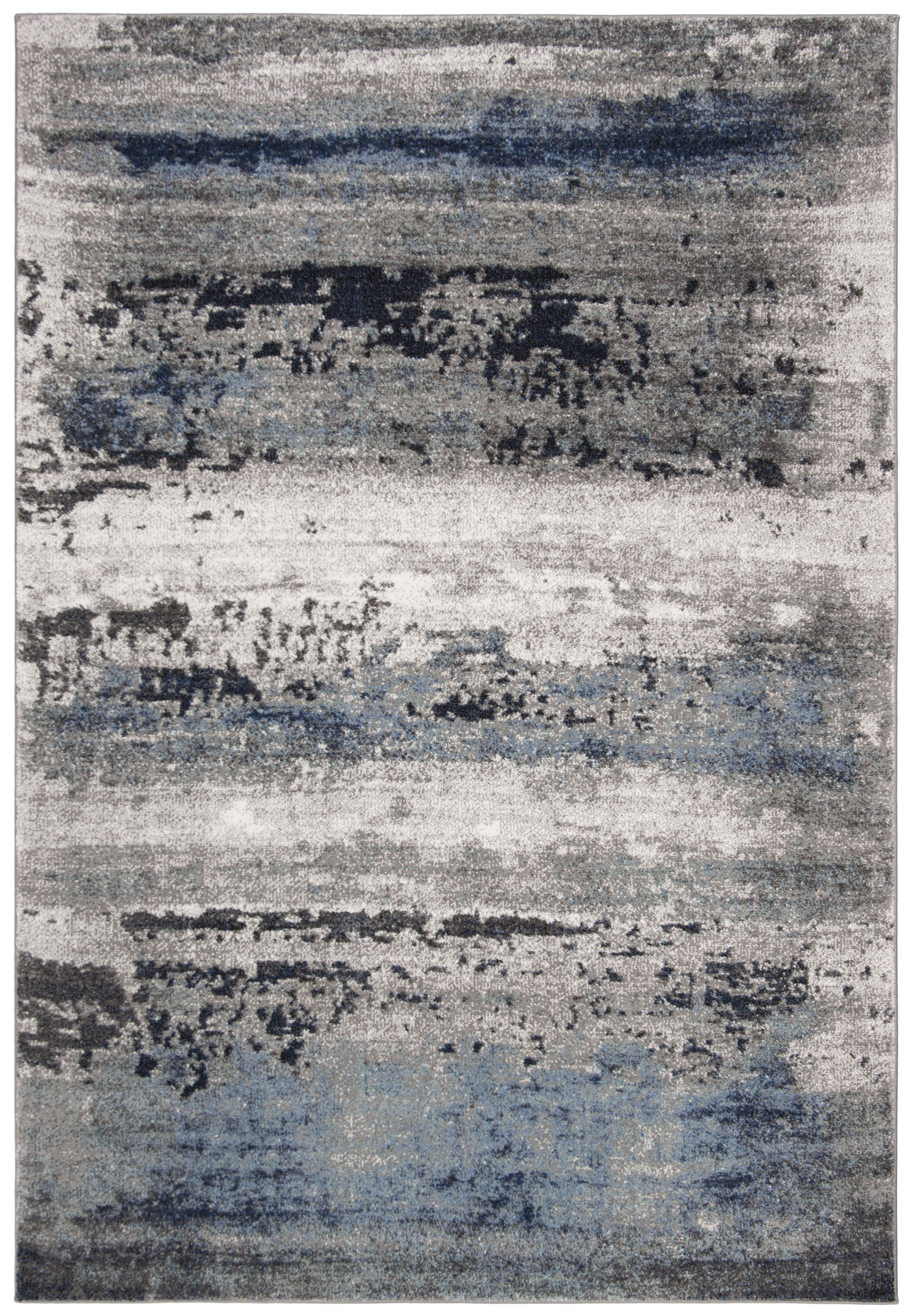 Galaxy Gray and Blue Hand-Knotted Rectangular Area Rug