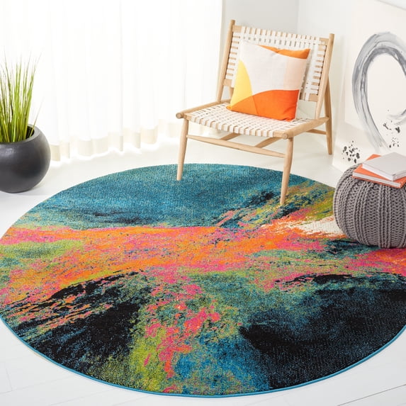 Safavieh Galaxy Rosamund Abstract Area Rug, Blue/Orange, 6'7" x 6'7" Round