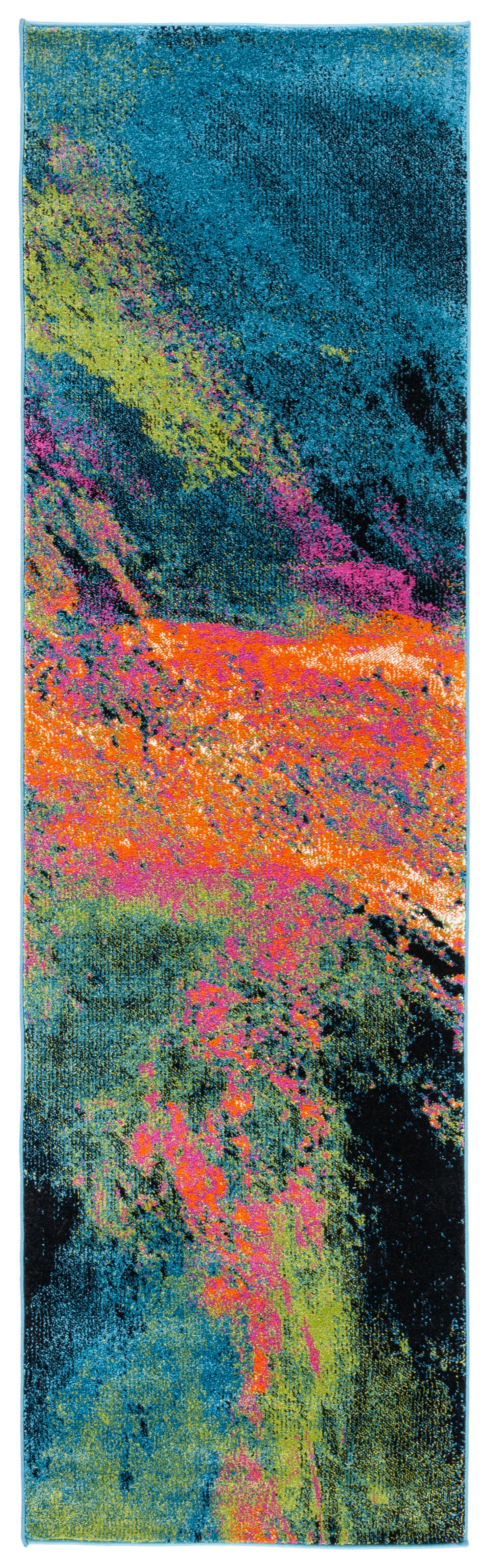 Galaxy Blue and Orange Abstract Synthetic Runner Rug
