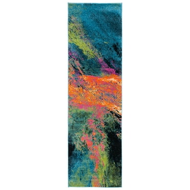 SAFAVIEH Galaxy Rosamund Abstract Runner Rug, Blue/Orange, 2'3" x 8'