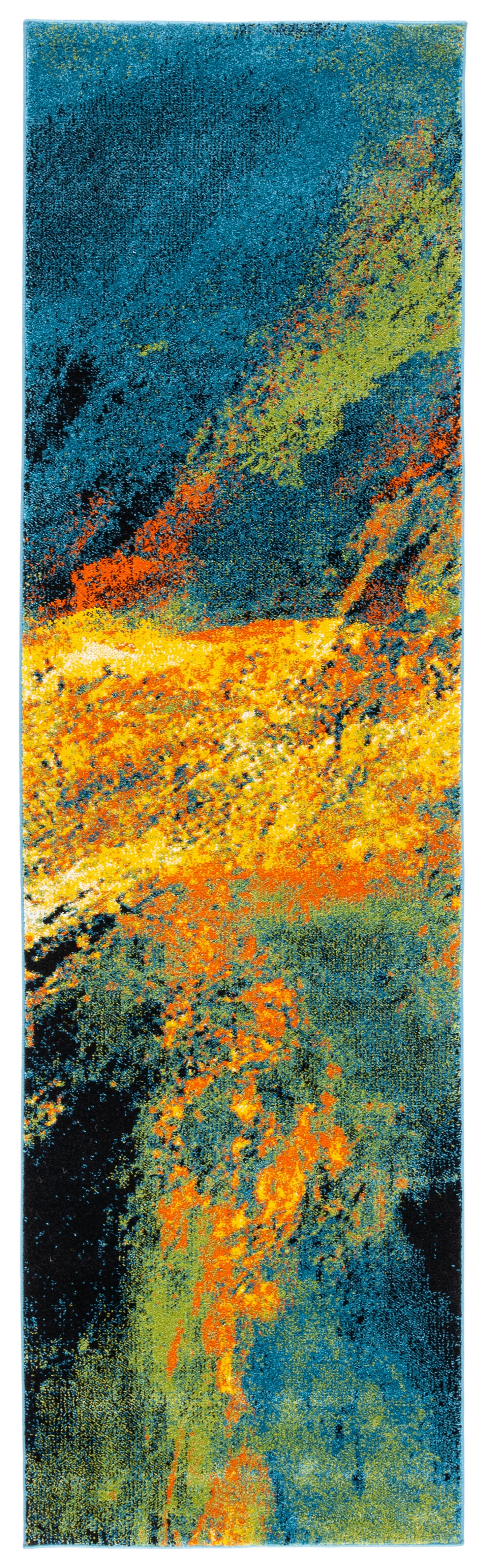 Stellar Abstract Blue and Yellow Easy-Care Synthetic Rug