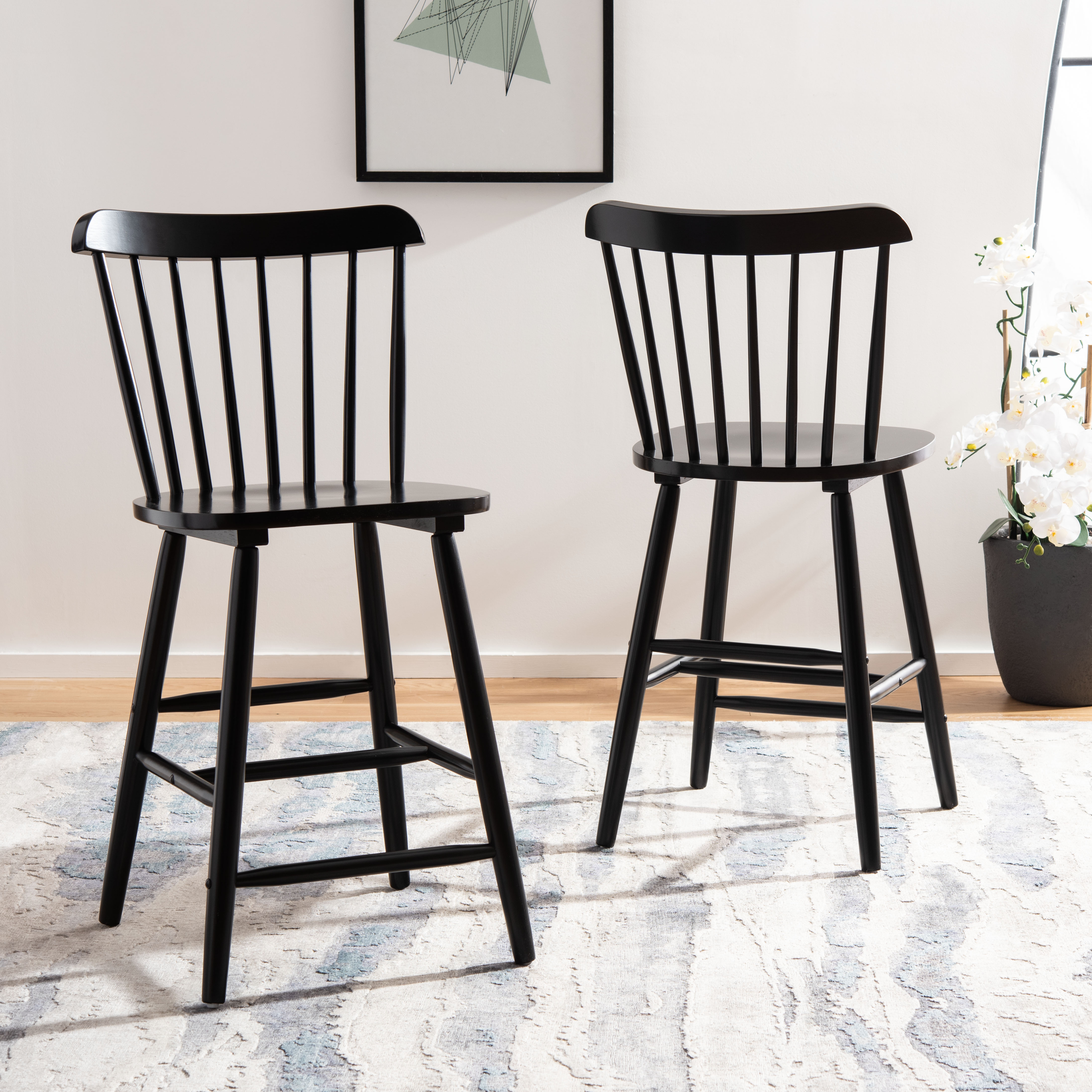 SAFAVIEH Galena Solid Spindle Back Counter Stool with Footrest Black