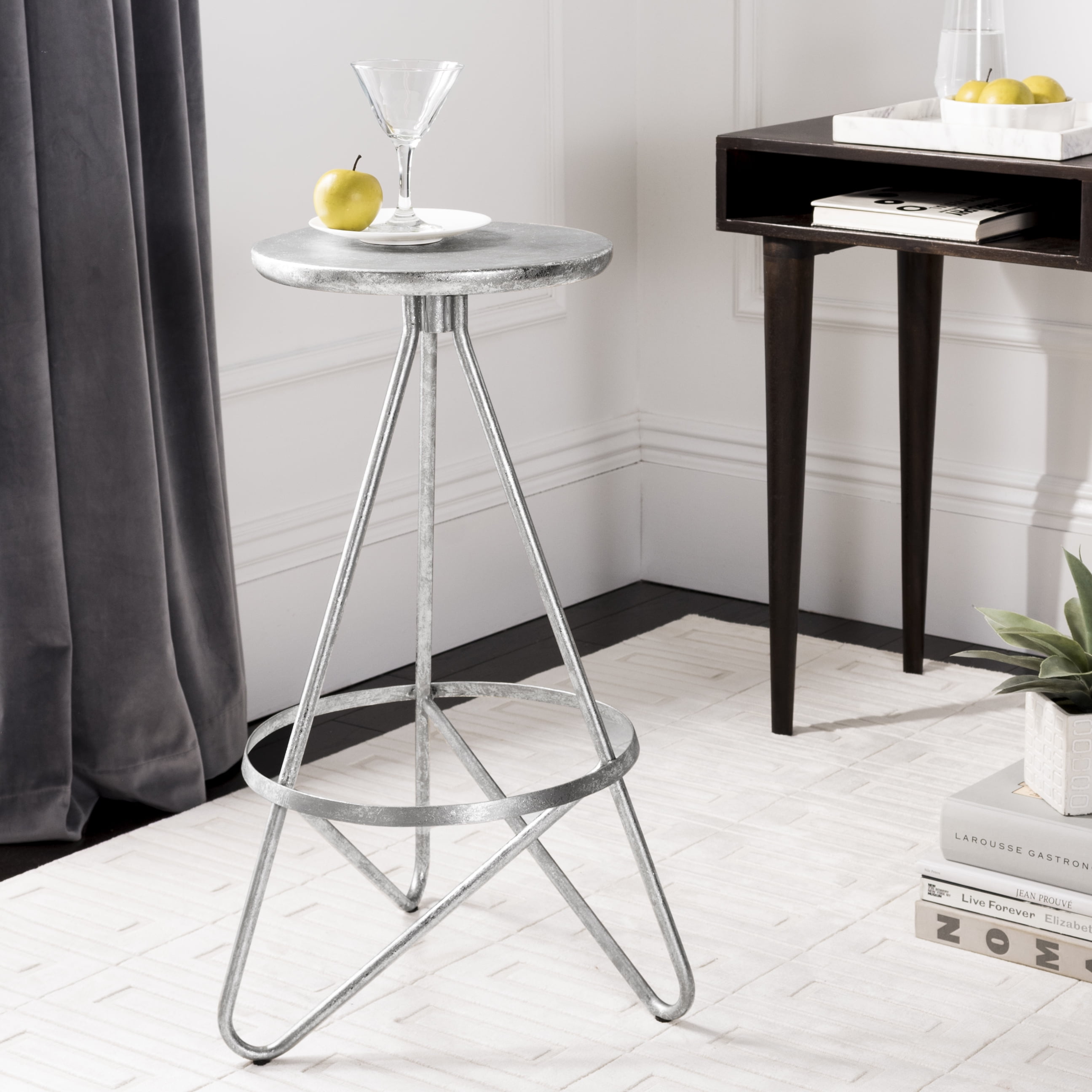 Transitional 30'' Silver Leaf Metal Backless Bar Stool