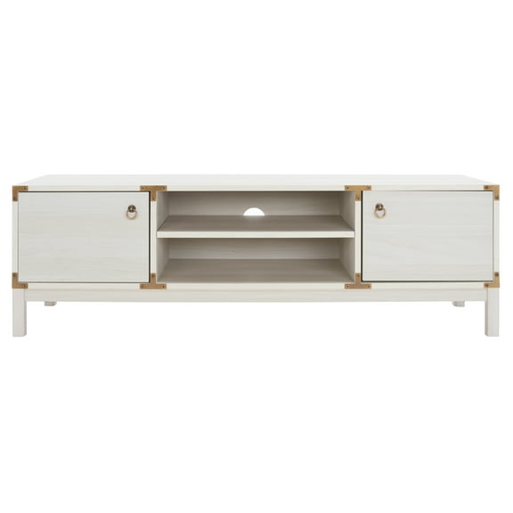 SAFAVIEH Galio 2 Door 2 Shelf Media Stand, White/Gold (58.7 in. W x 15.4 in. D x 18.5 in. H)