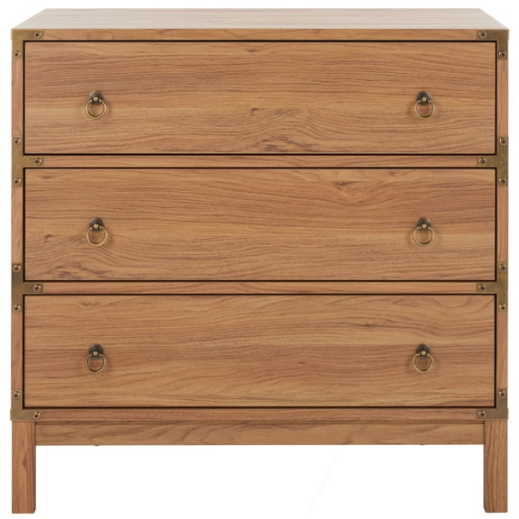 SAFAVIEH Galio Contemporary 3 Drawer Chest, Oak/Gold (30.7 in. W x 18.5 in. D x 30.6 in. H)