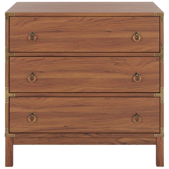 SAFAVIEH Galio Contemporary 3 Drawer Chest, Walnut/Gold (30.7 in. W x 18.5 in. D x 30.6 in. H)