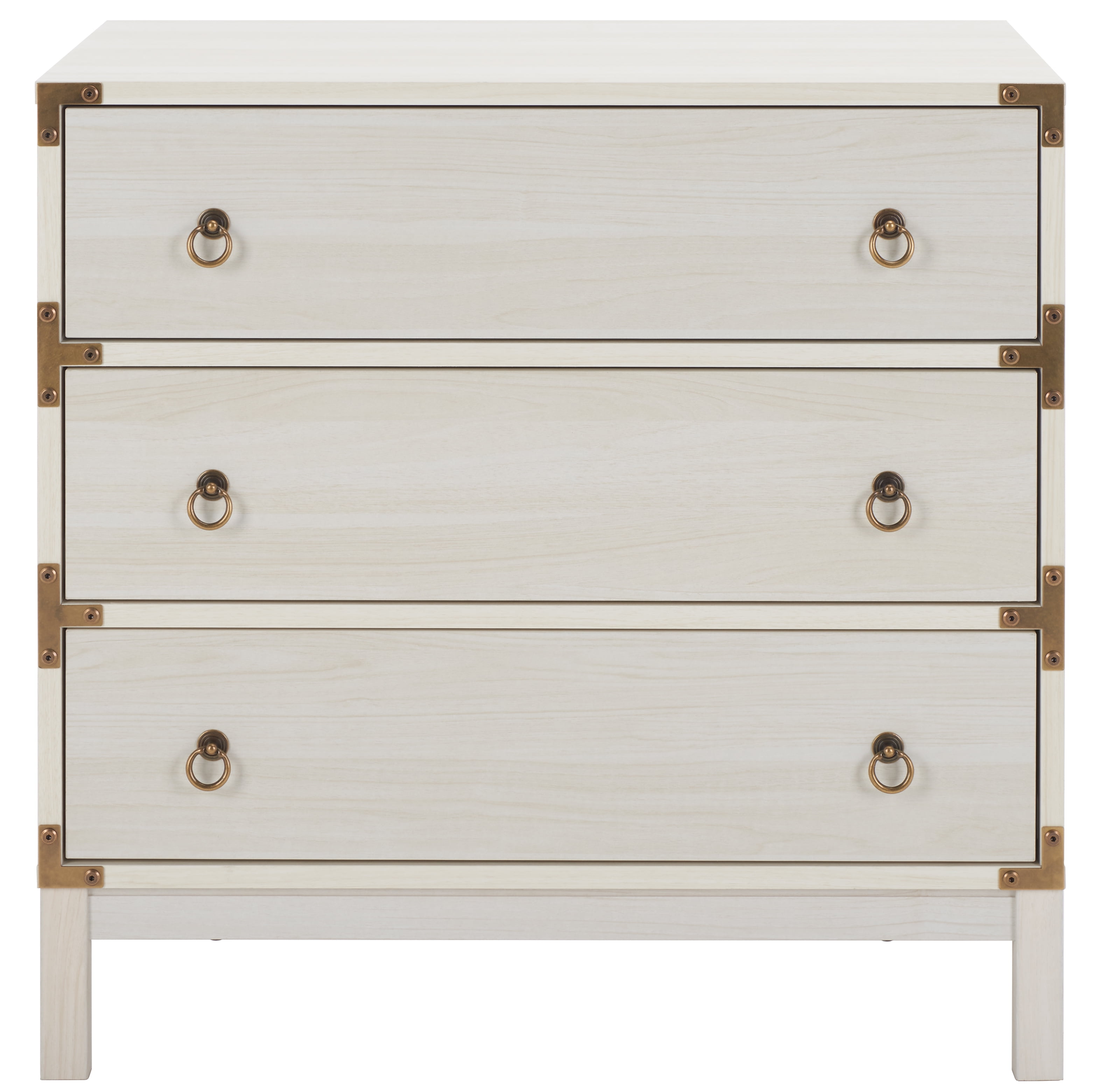 Bleached White and Gold 3-Drawer Coastal Night Table