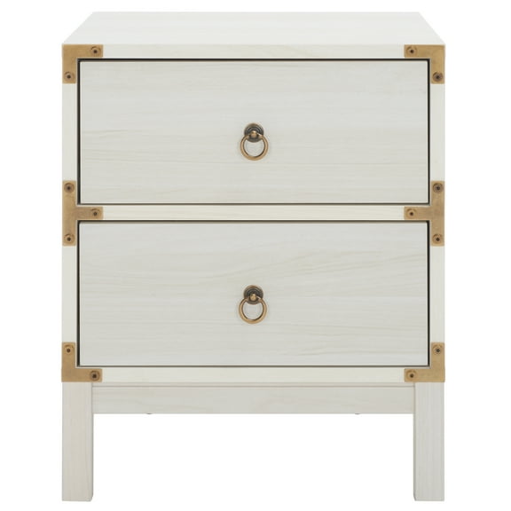 SAFAVIEH Galio Traditional Style 2 Drawer Nightstand, White/Gold (18.5 in. W x 15.4 in. D x 22.2 in. H)