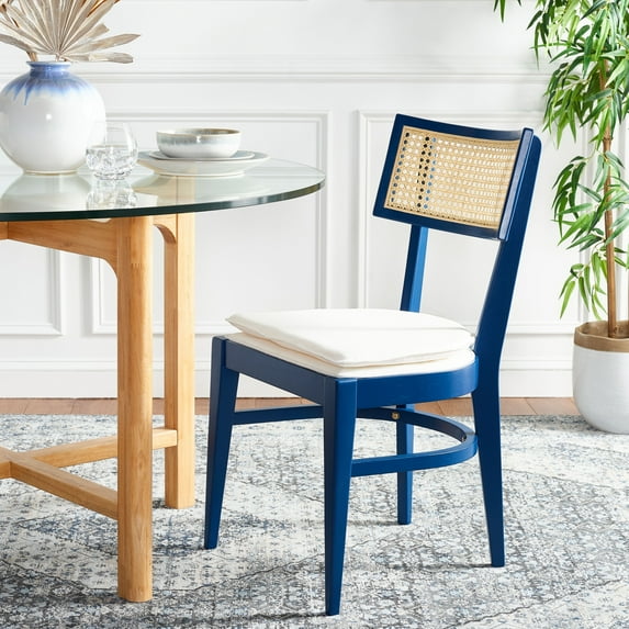 SAFAVIEH Galway Contemporary Cane Dining Chair, Navy/Natural