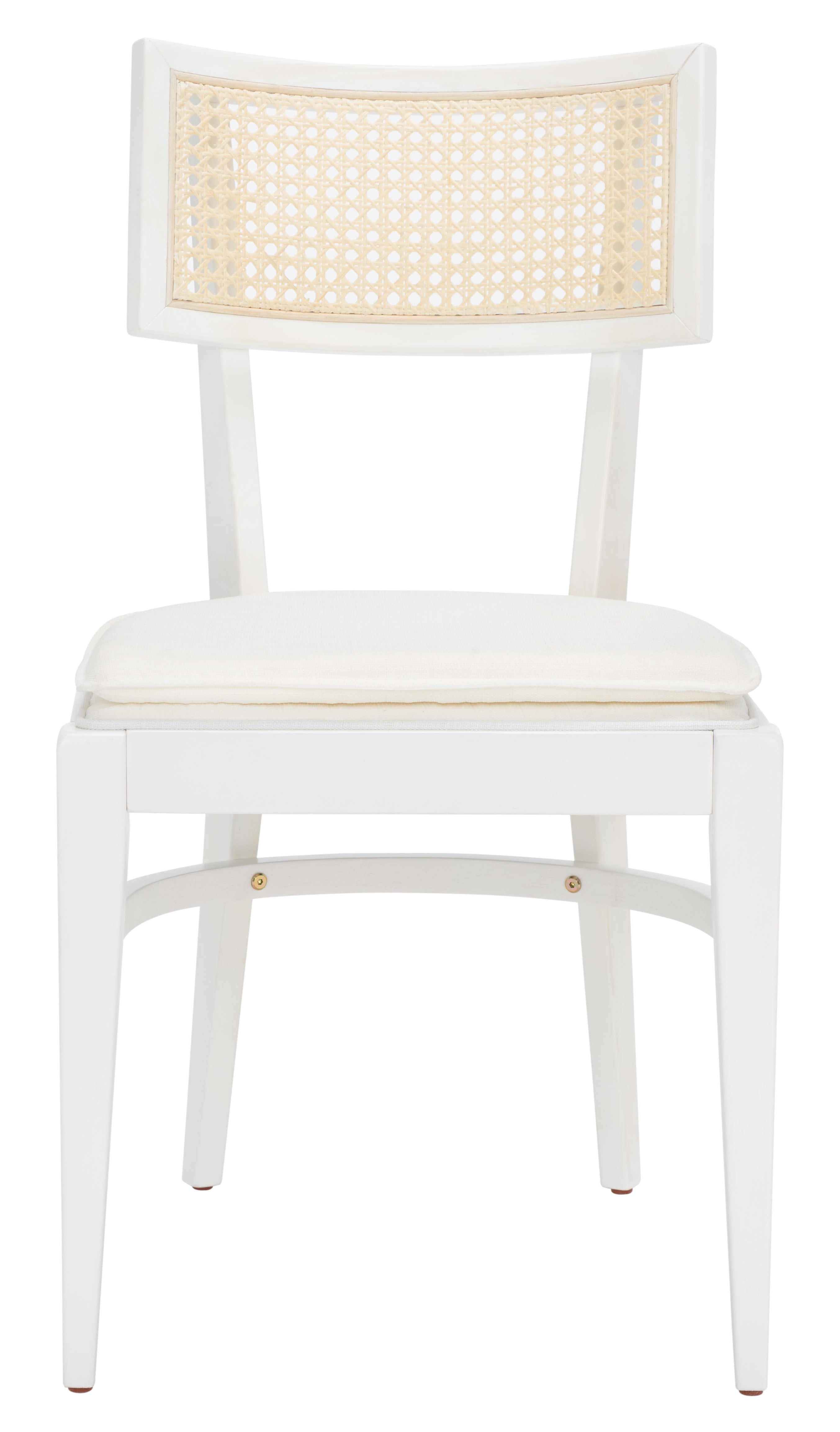 White Rubberwood Upholstered Dining Chair with Cane Backrest