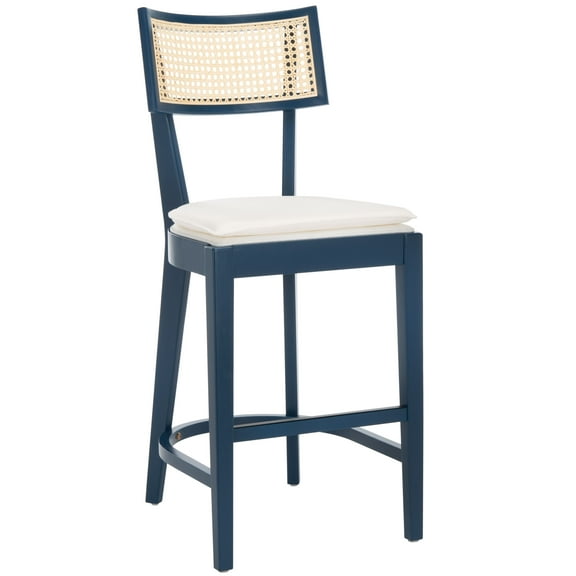 SAFAVIEH Galway Modern Style Cane Counter Stool, Navy/Natural (18.5 in. W x 20.6 in. D x 42.7 in. H)