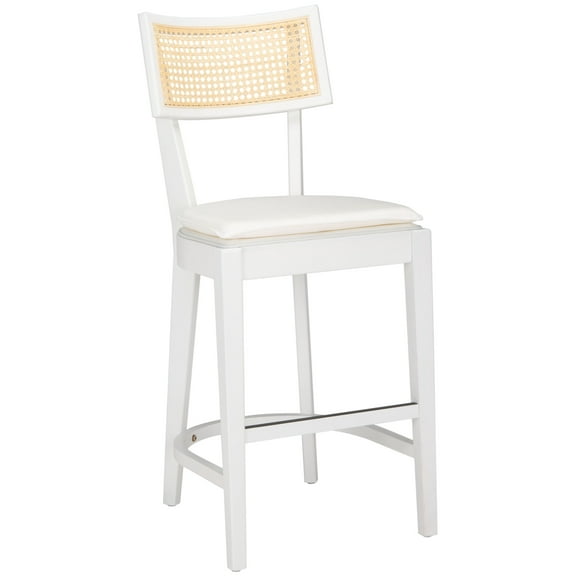 SAFAVIEH Galway Modern Style Cane Counter Stool, White/Natural (18.5 in. W x 20.6 in. D x 42.7 in. H)