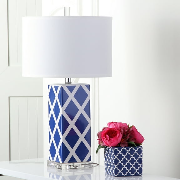 SAFAVIEH Garden Lattice 27 in. H Geometric Table Lamp, Navy, Set of 2