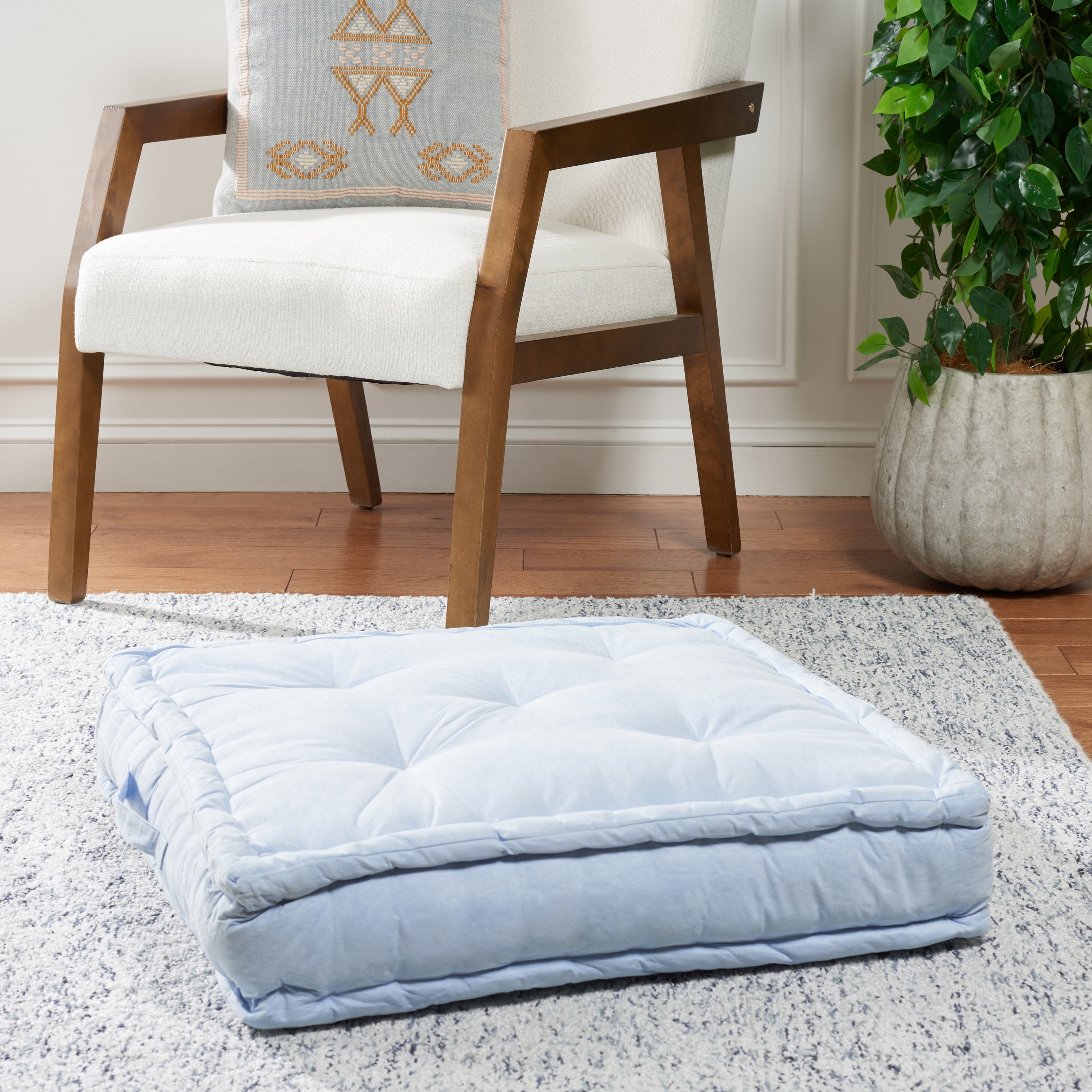 Light Blue Square Polyfill Floor Pillow with Handle