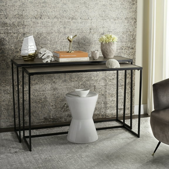 SAFAVIEH Garin Retro Mid-Century Wood Stacking Console Table, Light Brown