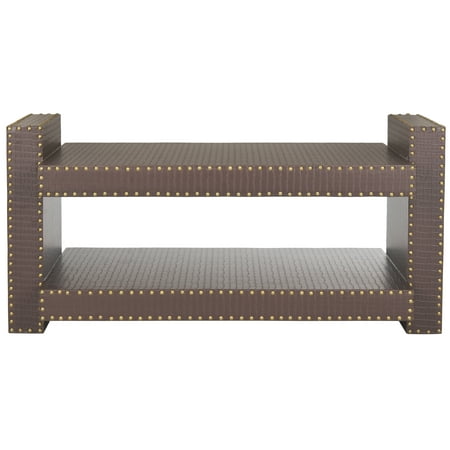 SAFAVIEH Garson Bicast Leather Wood Accent Table, Brown