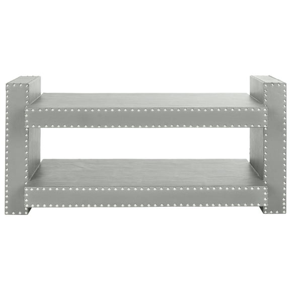 SAFAVIEH Garson Bicast Leather Wood Accent Table, Grey