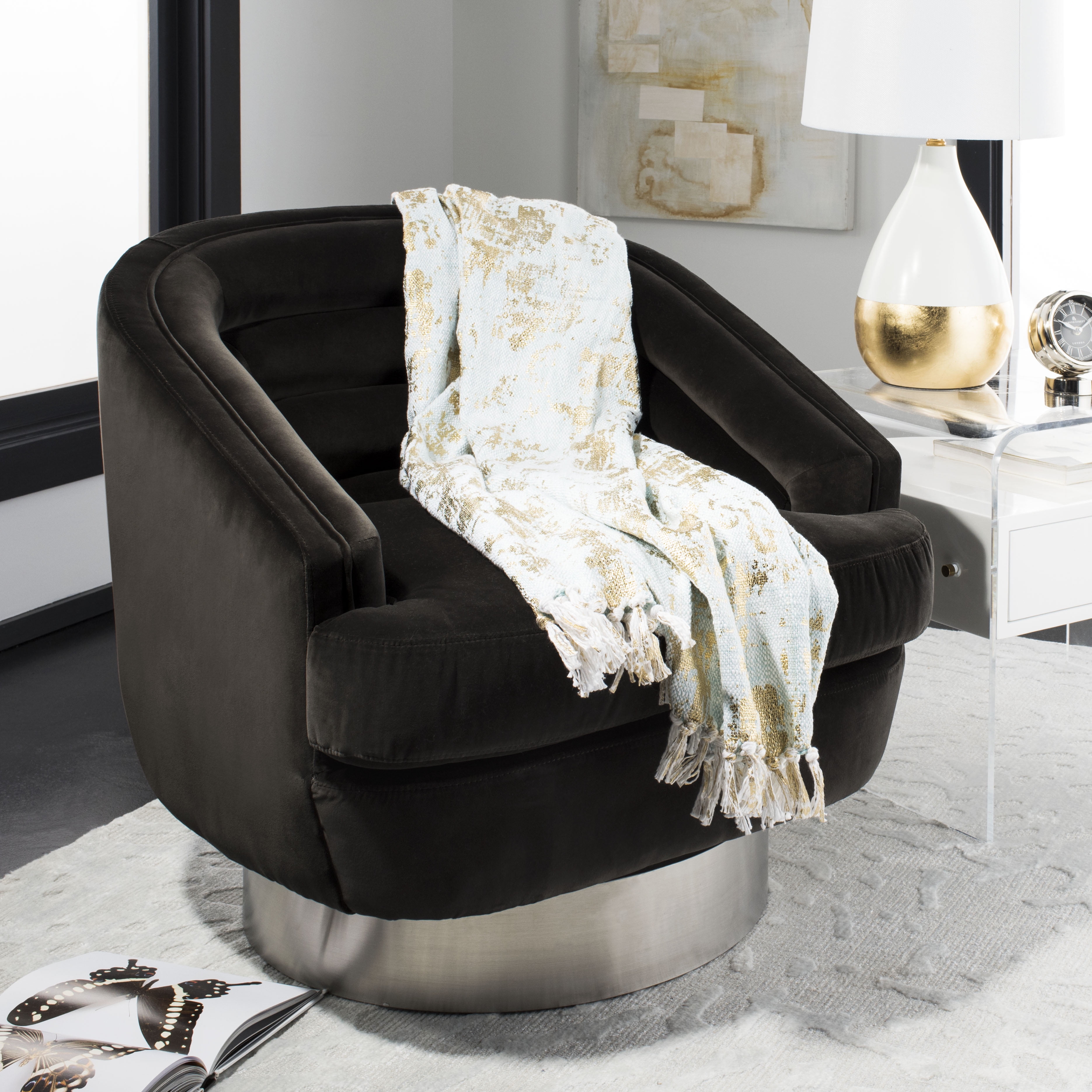 Gemma Blue and Gold Reversible Cotton Throw Blanket