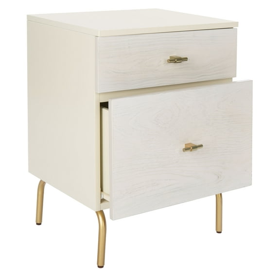 SAFAVIEH Genevieve Mid-Century 2 Drawer Nightstand, Cream/White Washed