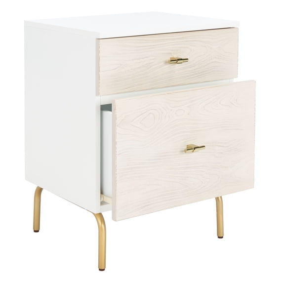 SAFAVIEH Genevieve Mid-Century 2 Drawer Nightstand, White/White Washed