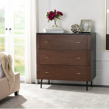 SAFAVIEH Genevieve Mid-Century Retro 3 Drawer Dresser, Black/Walnut