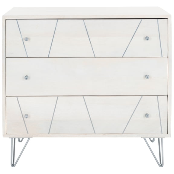 SAFAVIEH Genevieve Mid-Century Retro 3 Drawer Dresser, Grey/White Washed (36 in. W x 18 in. D x 36 in. H)
