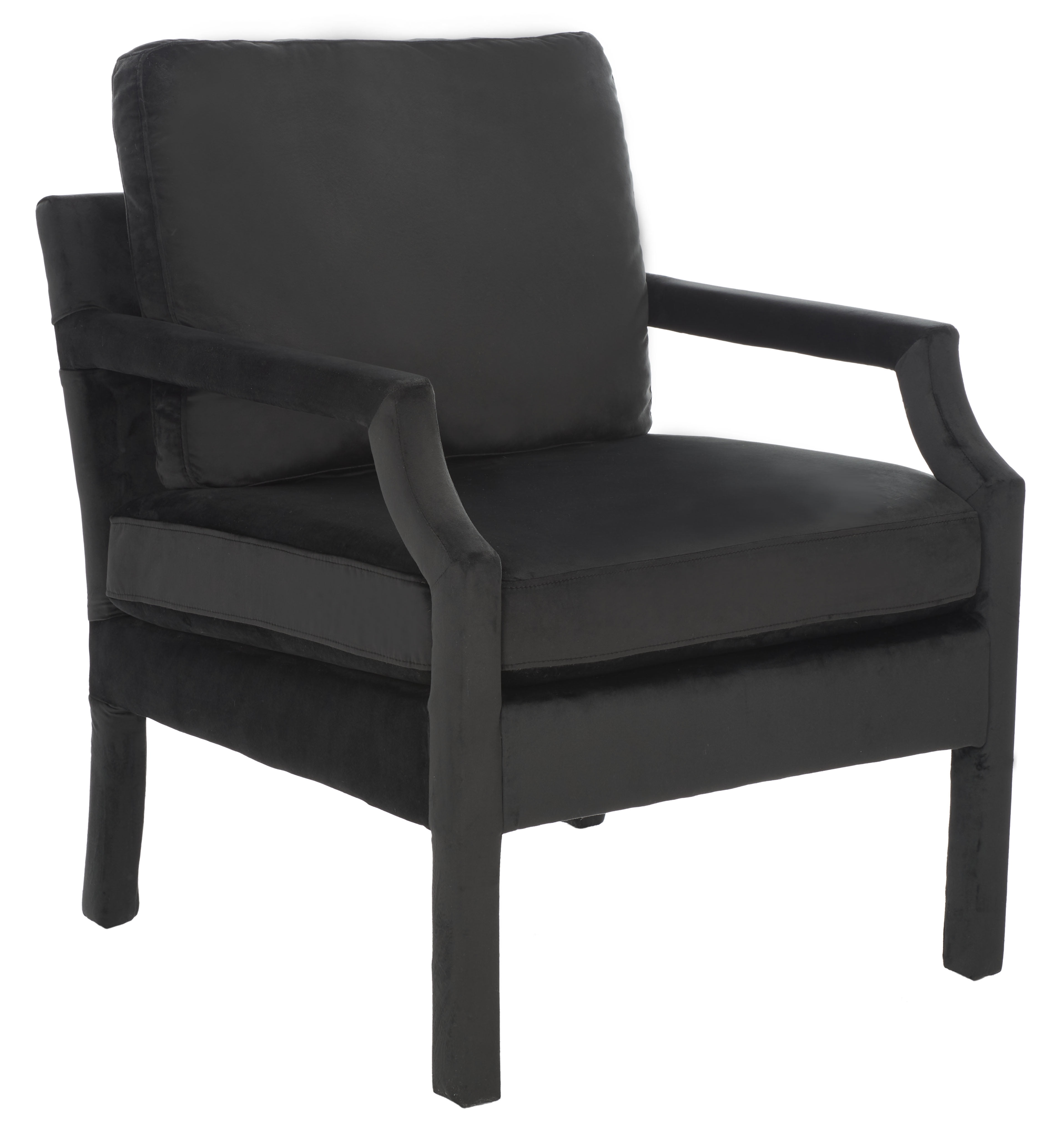 Mid-Century Black Velvet Accent Chair with Pine Wood Frame
