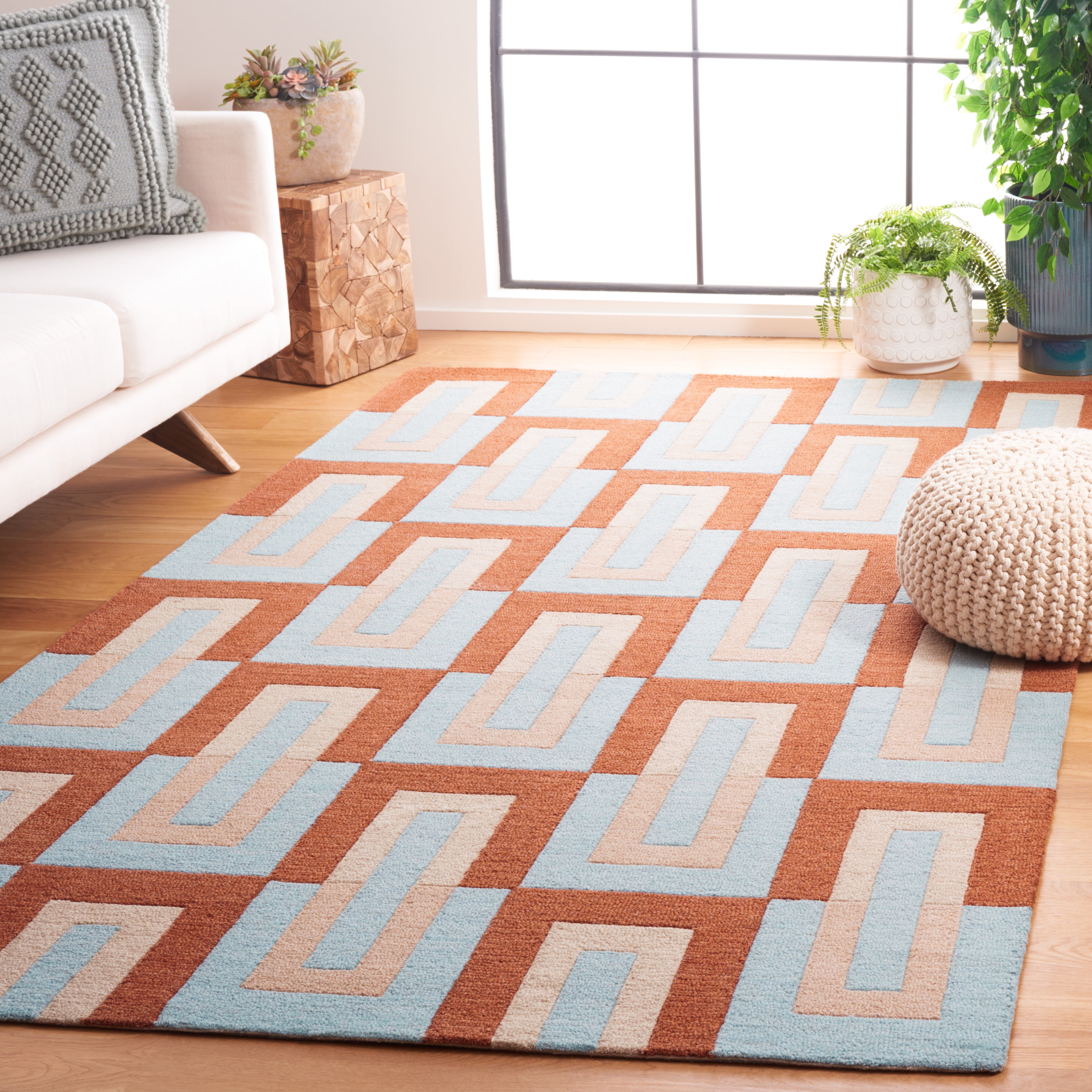 Safavieh Genre Bertha Geometric Area Rug, Light Blue/Rust, 3' x 5'