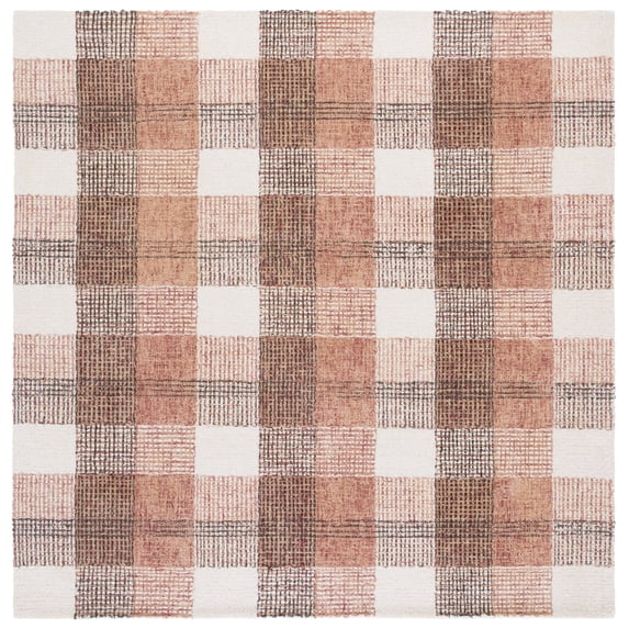 SAFAVIEH Genre Brendanus Plaid Area Rug, Ivory/Red, 6' x 6' Square