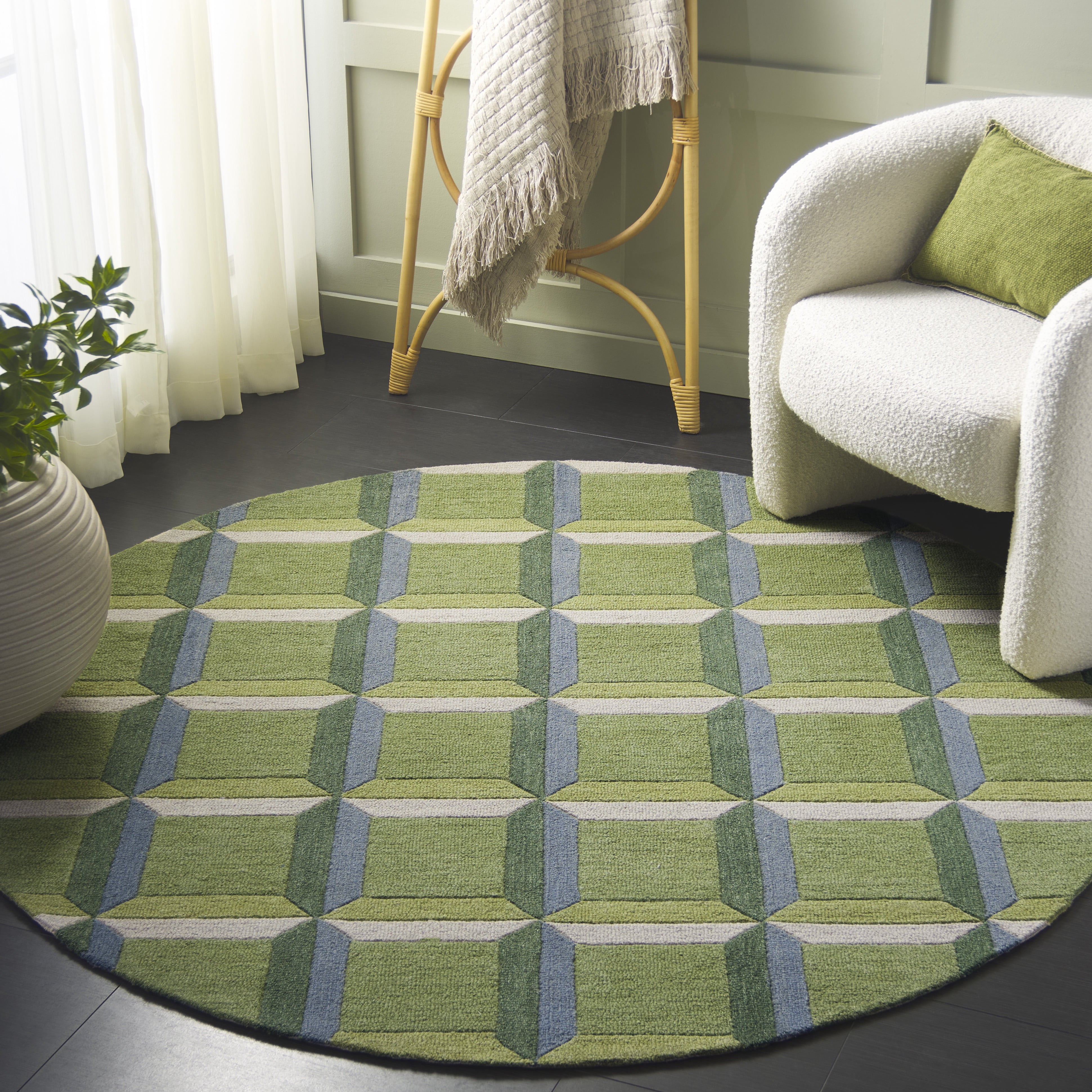 Safavieh Genre Imogene Geometric Area Rug, Green/Beige, 3' x 3' Round ...