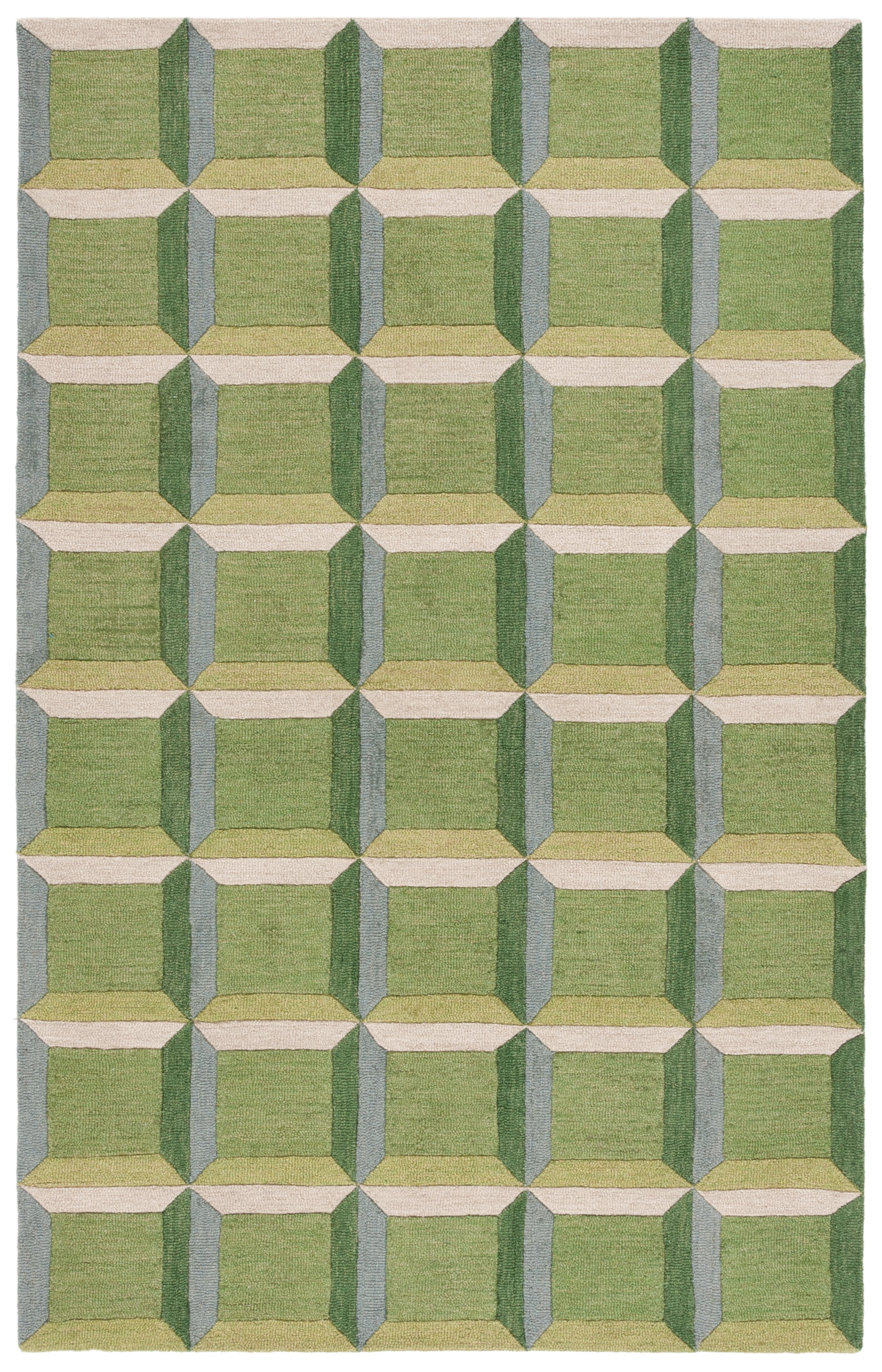 Handmade Geometric Green and Beige Wool Rectangular Rug, 3' x 5'