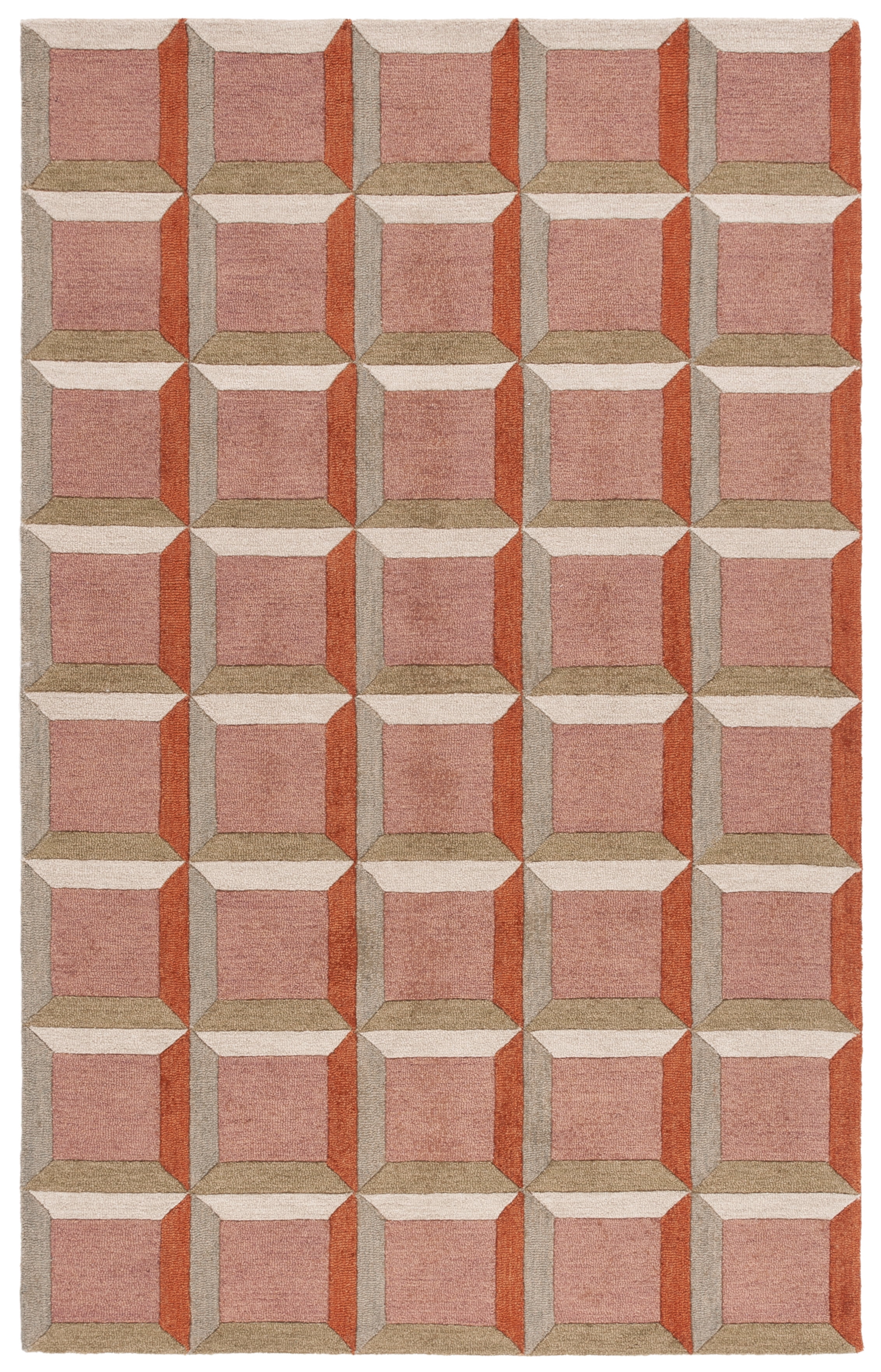 Handmade Pink and Beige Geometric Wool Area Rug, 5' x 8'