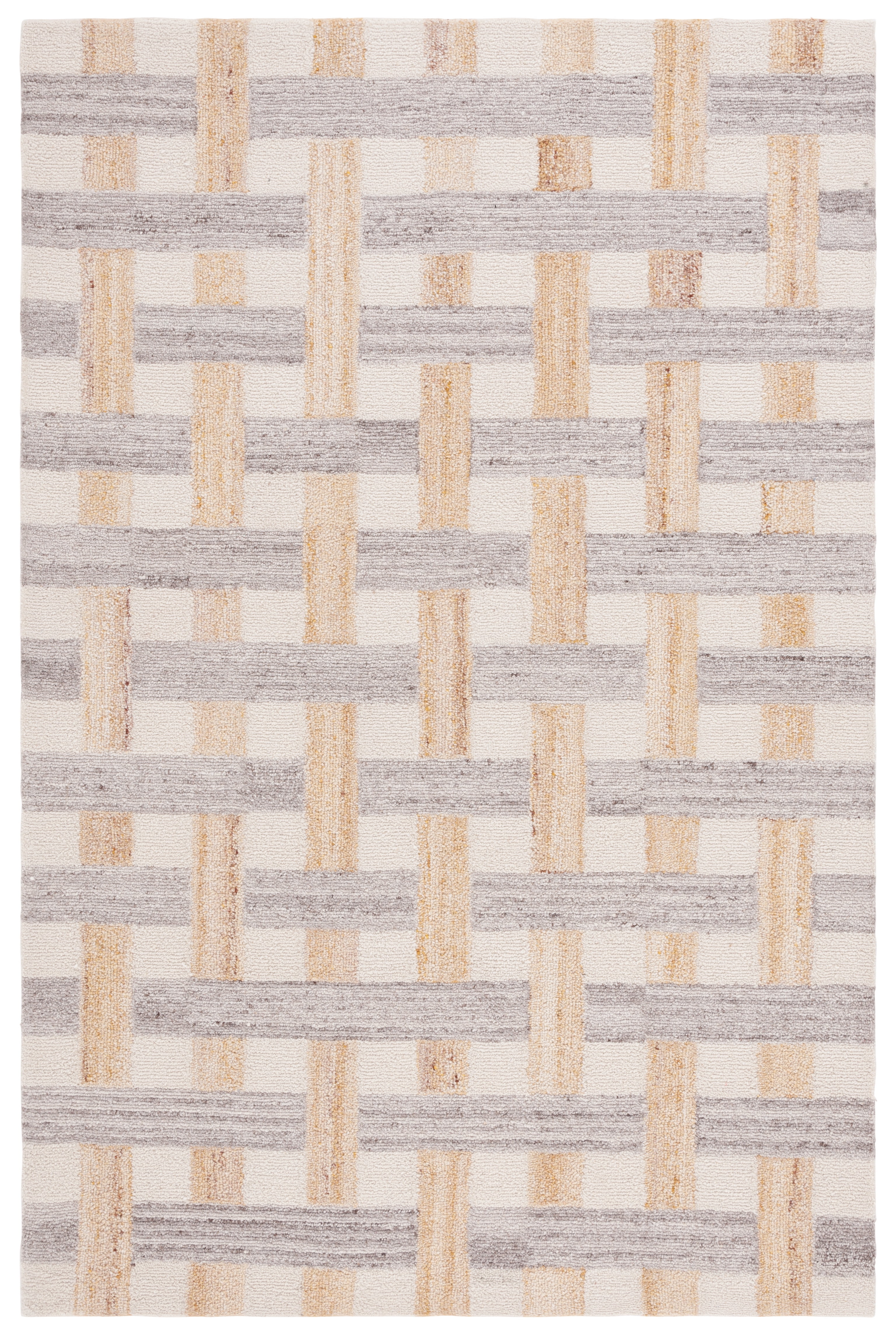 Handmade Grey and Ivory Geometric Wool Area Rug 4' x 6'