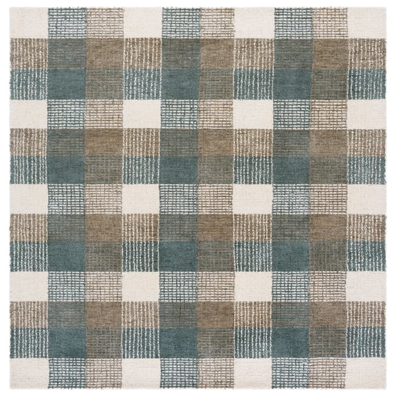 SAFAVIEH Genre Regius Plaid Area Rug, Ivory/Brown, 6' x 6' Square